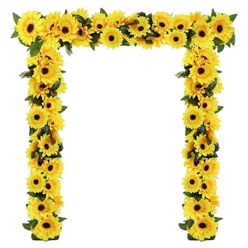 2Pcs Sončnično Garland Umetno Cvetje Trte Ponaredek Svile, Sonca, Cvetja, ki Visi Trte za Balkon, Vrt Poročna Dekoracija