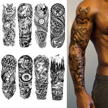 DIY Black Totem Polno Roko Nepremočljiva Začasni Tattoo Nalepke Za Moške, Ženske Gozd Lev Flash Ponaredek Tetovaže, Body Art, Izdelovanje Orodja
