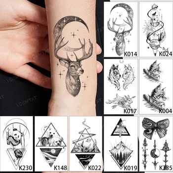 9pcs/Veliko Nepremočljiva Začasni Tattoo Nalepke Jelena Mačka Pes Panda Zemlji Flash Tatto Ženska, Otrok, Otroci Zapestje Body Art Ponaredek Tattoo Človek