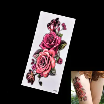 1pcs Moda za Ženske Dekle Začasni Tattoo Nalepke Pisane Vrtnice Design Roko Body Art