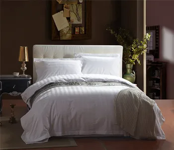 Čistega belega bombaža trak kariran hotel posteljnina določa bedclothes kralj kraljica velikosti 4Pcs rjuhe kritje posteljo stanja ravno list blazino prevara