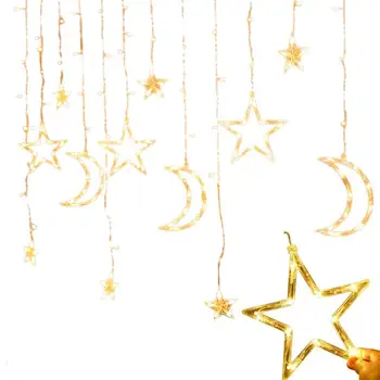 Luna Star LED Pravljice Luči Niz Zavese Lučka Eid Mubarak Za zabavo Dekoracijo Doma Spalnica Ramadana Kareem Dekor EID Darila