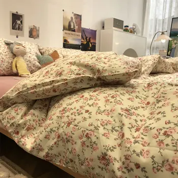 Pastorala roza cvet, posteljnina nabor dekle,romantično, elegantno bombaž twin polno kraljica doma, tekstilne posteljo stanja vzglavnik odeja pokrov