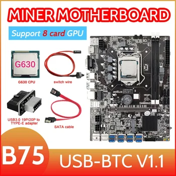 AU42 -B75 8 Kartice BTC Rudarstvo Matično ploščo+G630 CPU+USB3.0 Adapter+SATA Kabel+Switch Kabel 8XUSB3.0 Režo LGA1155 DDR3 RAM MSATA