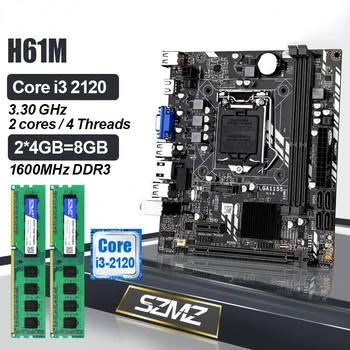 H61 RAČUNALNIKU Motherboard LGA 1155 s procesorjem Intel Core i3 2120 CPU in 2*4 GB DDR3 1600MHz spomin Kit ploščo pc gamer placa mae 1155