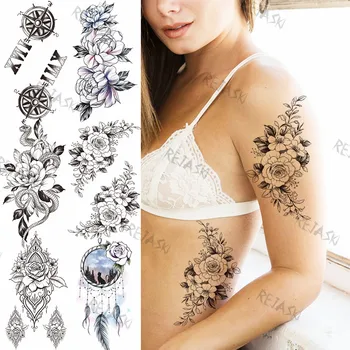 Peony Cvet Začasne Tetovaže Za Ženske Dekle Rose Kača Dream Catcher Realne Ponaredek Tattoo Nalepke Seksi Roko Nepremočljiva Tatoos