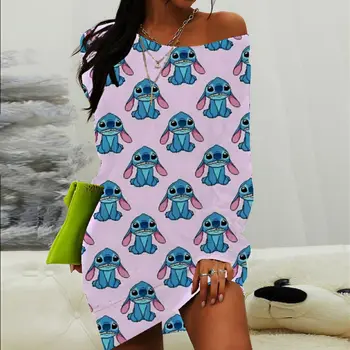 Stitch Mini Obleka Ženske Elegantne Luksuzni Disney Dolge Rokave Moda Obleke Obleke Jeseni, Pozimi 2023 Tiskanja Stranka Seksi Ženska 2XL