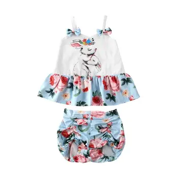 Velikonočni Baby Girl Obleke 2pcs Dojenčke in Malčke Baby Dekle Oblačila, ki Zajček Cvetlični Top Majica Hlače Stranka Obleke
