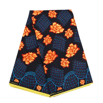 2019 Moda Nov Prihod Pomarančni Cvet Tiskanja Afriške Ankara Pravi Zagotovljena Pravi Vosek Tkanina Za Ženske Obleke 6 Metrov