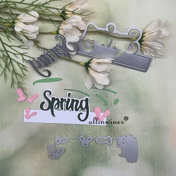 Pomlad pismo cvetje okvir Kovinski Rezanje Umre Matrice Die Cut za DIY Scrapbooking Album Papir, Kartice Reliefi