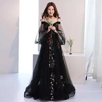 Obleko poletje korejski elegantno eno ramo suspender črno dolgo banket slim Jopičem