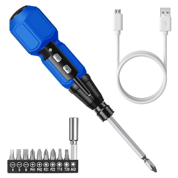 Električni Izvijač Nastavi Samodejno Doma Orodje za Popravilo Kit Z LED Osvetlitev, USB Kabel, Modra