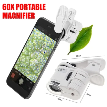60X Mobilni Telefon Mikroskopom Lupa z LED Luči Telefon Universal Mobile Povečevalno Steklo Mikro Zoom Fotoaparat Posnetke Lupo