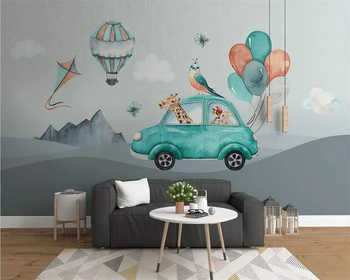 Prilagodite ozadje 3d sodoben Nordijski ins risanka ročno poslikano ustvarjalne avto žirafa otroški sobi v ozadju stene papirja обои