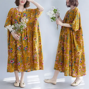 2022 poletje novi retro literarni priložnostne cvetlični obleka ohlapno, tanko vse-tekmo leni slog žensk bombaž perilo dolgo obleko brezplačna dostava