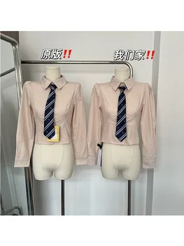 Ženske Preppy Stil Barva Bluzo z Dolgimi Rokavi Z Kravatni Crop Zgornji del Ulične Design letu 2000 Estetske korejski Moda