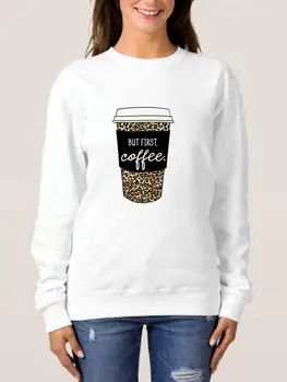O-vratu Oblačila Kave Leopard 90. letih Srčkan Grafični Sweatshirts Priložnostne Moda za Ženske Jesen Pomlad Moda Tisk Puloverji