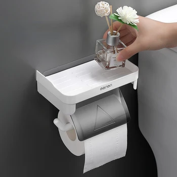 Stensko Montirani Toaletni Papir Držalo za Večnamensko papirnato Brisačo Imetnik Punch-free Roll Papir Shranjevanje Rack Kopalniške Opreme