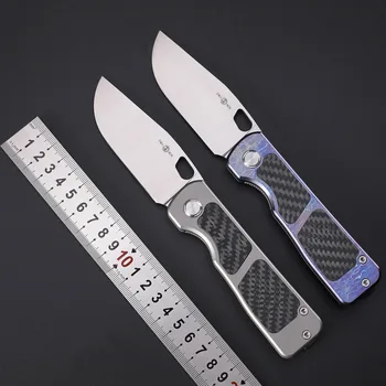TWOSUN TS396 D2 Jekla, Zložljiv nož Titanium+Ogljikovih Vlaken nož za Kampiranje na Prostem Preživetje EOS Rezalno Orodje