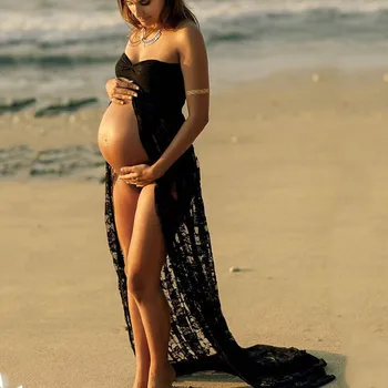 Porodniški Fotografija Rekviziti Maxi Porodniškega Obleke Čipke Porodniškega Obleko Modno Fotografiranje, Foto Poletje Noseča Obleke