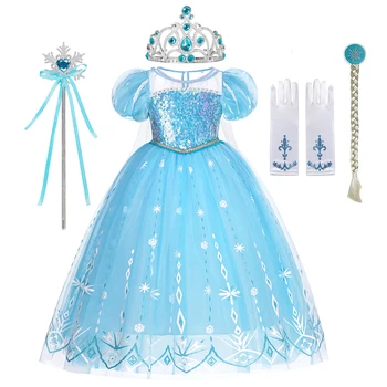 Disney Zamrznjene Elsa Princesa Obleko Otroci Modno Razkošje Sequins Til Obleke Dekleta Rojstni Dan Snow Queen Elza Cosplay Kostum