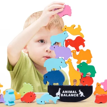 otrok Montessori izobraževalne lesene igrače dinozaver zlaganje visoke stavbe, bloki živalske bilance blokov, lesene igrače za otroke