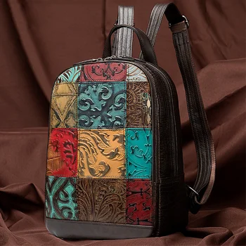 Pokaže Ženska Nahrbtnik Pravega Usnja Bagpacks Mozaik Usnjene torbe za ženske pravi cowskin bagpack ženska daypacck