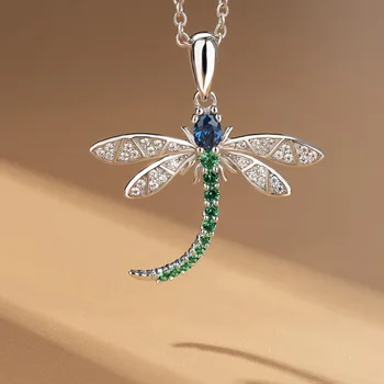 Vintage Dragonfly Ogrlico, Obesek Za Ženske Vdelan Pisane Kubičnih Cirkonij Lepe Nakit Dolgo Dragonfly Visi Ogrlice