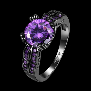 Moda Dragulji, Vijolični kristal, vijolični kristal, obroči za Ženske Črno Pištolo Prekrita Obletnico Prstan velikost 6 7 8 AR2006