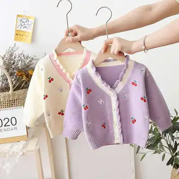 Dekle Pulover Otroci Baby Outwear Vrhovi 2021 Češnja Runo Zgostitev Toplo Pozimi, Jeseni Pletenje Stranka Otroci Oblačila