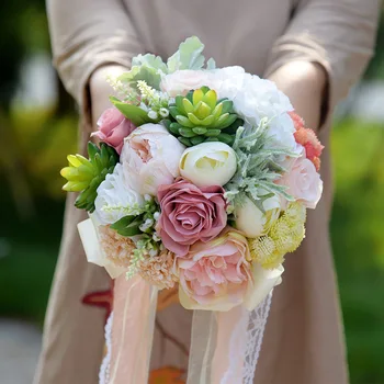 Umetni Beli Cvet, Poročne Šopke Nevesta Holding Succulents Penine rose kombinacija Za poročno dekoracijo