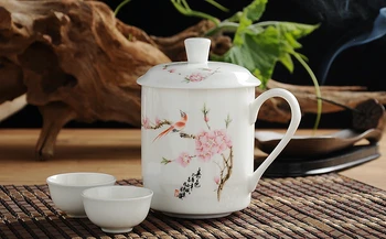 550ML chinoiserie pisane magpie, kosti kitajske skodelice za sublimacija, pomlad pogled, emajl ustvarjalne kave skodelice pokrov, s pokrovom