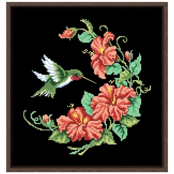 Hummingbird in hibiscus navzkrižno šiv kit Dreampattern 18ct 14ct 11ct črno platno vezenje DIY needlework stenski dekor