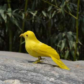 približno 12 cm simulacije ptica težko model polietilen&rumeno perje ptic prop obrt vrt dekoracijo darilo s1096