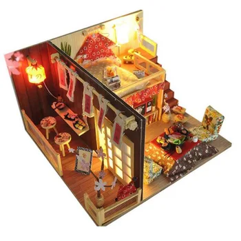 DIY koči ročno sestavljeni hiši model rojstni dan Božično darilo igrača Kabini Lesene DIY Model Lutka Hiša Darilo LMX002