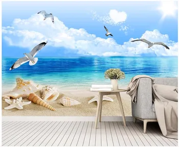 Po meri photo 3d prostoru ozadje Enostavno Seascape Plaži Lupini doma za izboljšanje 3d stenske freske tapete za stene, 3 d tiskanja tkanine