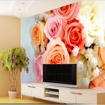 Debelo de papel parede 3d steno stensko s Pink Rose vinil ozadje za dnevno sobo, TV ozadju 3d photo freske fresco