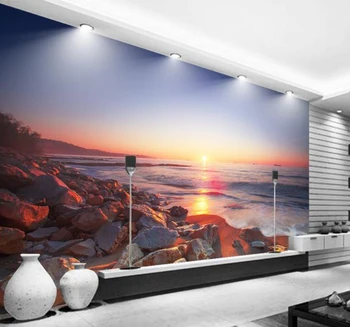 Sodobne 3D Photo Ozadja Lep Pogled na Morje Sunset Beach Kamen v Ozadju Stene dnevno Sobo, Spalnico, TV, Kavč freske Stene Papirja