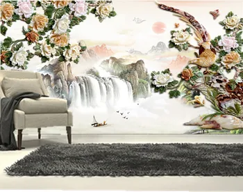 Po meri de papel parede,3D stereo Kitajskem slogu cvet pade jade freske,dnevno sobo, kavč, TV steni spalnice ozadje