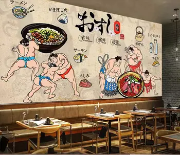 Retro ročno poslikano sumo samurai Japonski restavraciji zidana v ozadju stene