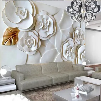 beibehang fotografijo za ozadje reliefno ozadje stene papirja sodoben minimalističen, dnevna soba, TV ozadju bele vrtnice 3d ozadje