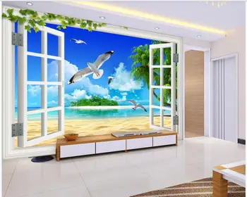 3d ozadje po meri foto Modro nebo in beli oblaki, morje, plaža kokosovih palm seascape dekor dnevne sobe, tapete za stene, 3 d