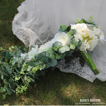 2018 Nove Umetne svile cvetje, poročni šopek slap poročno cvetje, poročne šopke poroko materiala za nevesto bela zelena