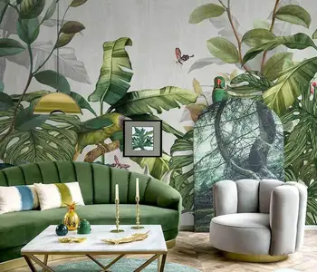 Po meri Nordijska tropskega deževnega gozda Jugovzhodna Azija džungle rastlin ozadje zidana dnevno sobo, nalepke doma dekor ozadje spalnica