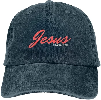 Jezus Me Ljubi-Krščanska Ponudbo Kavbojski Klobuk,Oprati Bombaž Baseball Skp Nastavljiv Baseball Caps Nedelja Klobuk(Unisex) Črna