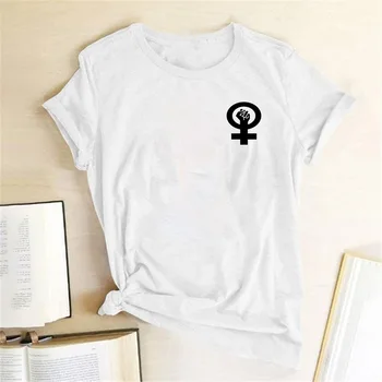Priložnostne Smešno Poletje Majica s kratkimi rokavi za Dama Dekle Vrhovi Tees Hipste Feministične Ženske Tshirt Pest Prsih Nalepke, Tiskanje