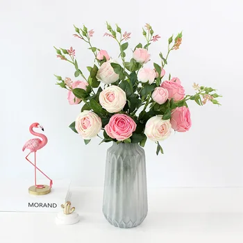 3Pcs Visoko Simulacije Občutek Vrtnice Vlažilne Camellia Rose Pravi Dotik Umetno Cvetje za Dekoracijo Doma, Poroka Tabela Cvet