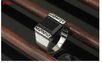 925 srebro moške nesramna black gemstone trendy modni eno indeks prst prstan