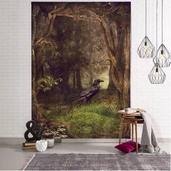 FFO Viking dekorativni tapiserija, gozd vrana steni visi tkanina črno tapiserija dom dekoracija dodatna oprema velika plaža brisačo