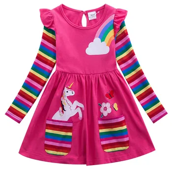 Baby Girl Obleke Pomlad Jesen Otroci Obleke Za Dekleta Bombaž Proge Dolge Rokave Priložnostne A-line Obleko Malčka Otroci Oblačila